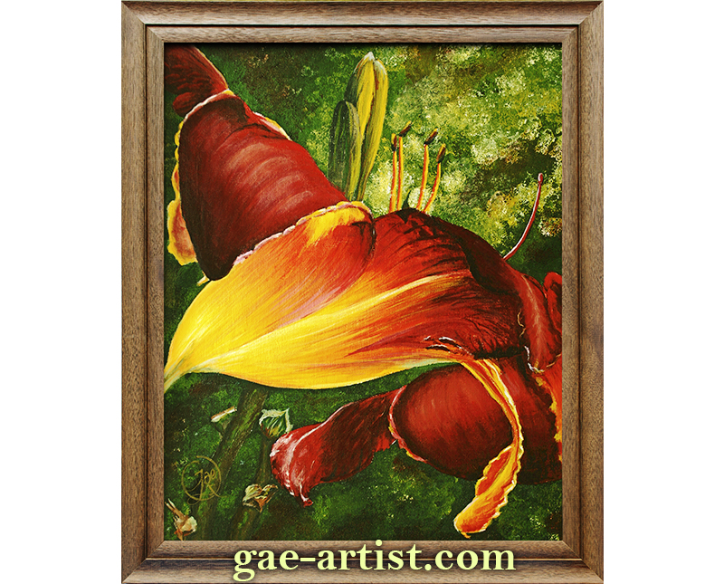 Red Day Lily acrylic painting