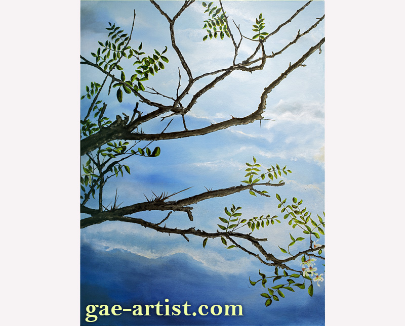 HOney locust tree oil painting